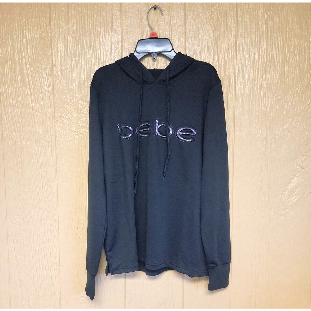 Bebe Sport Womens Pullover Hoodie Black Stretch Moisture Wicking sz S